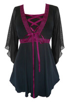 1X 10 12  Burgundy Bewitched Renaissance Corset Top~Lace Trim~Sexy Sheer Sleeves - $34.73