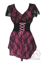 4X 24 26 Pink Lace Overlay Sweetheart Corset Top Empire Plus Size Empire Waist - £42.23 GBP