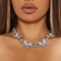 Heavy Cuban Link Hip Butterfly Necklace Womens Jewelry Choker Ice 12mm L... - £29.10 GBP