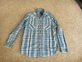 American Rag Mens Size Xl Blue White Grey Plaid Button Down Long Sleeve Shirt - £12.60 GBP