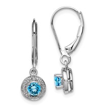 Sterling Silver Diamond &amp; Blue Topaz Earrings Jewerly - £71.13 GBP