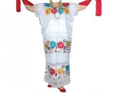 Yucatan Womens Folklorico Traditional Dance Fiesta Dress Embroidery Blck... - $113.85+