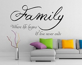 ( 39'' x 23'') Vinyl Wall Decal Quote Family where life begins and love never en - $32.99
