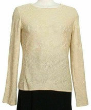 ST. JOHN Light Gold Shimmer Wool Blend Artsy Knit Long Sleeve Top M - £162.38 GBP
