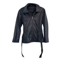 Wilsons Leather Womens Black Leather Jacket Medium Full Zip Lined  Belted - £76.03 GBP