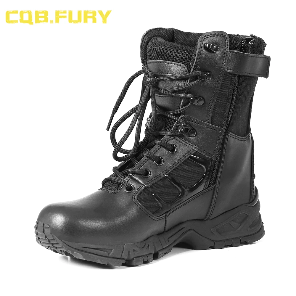 CQB.Y Leather Mens Waterproof   Boots Black Wearable zipper Combat ankle Army Bo - £105.63 GBP