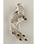 *Vintage Feligree Sterling Silver Onyx Peacock Pin Brooch - $88.07 CAD