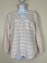 Faded Glory Womens Size L Pink Striped V-neck Cotton Shirt Long Sleeve - $6.30