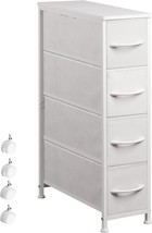 Narrow Dresser Storage Tower With 4 Drawers, Slim Dresser Chest Of, White - £53.34 GBP