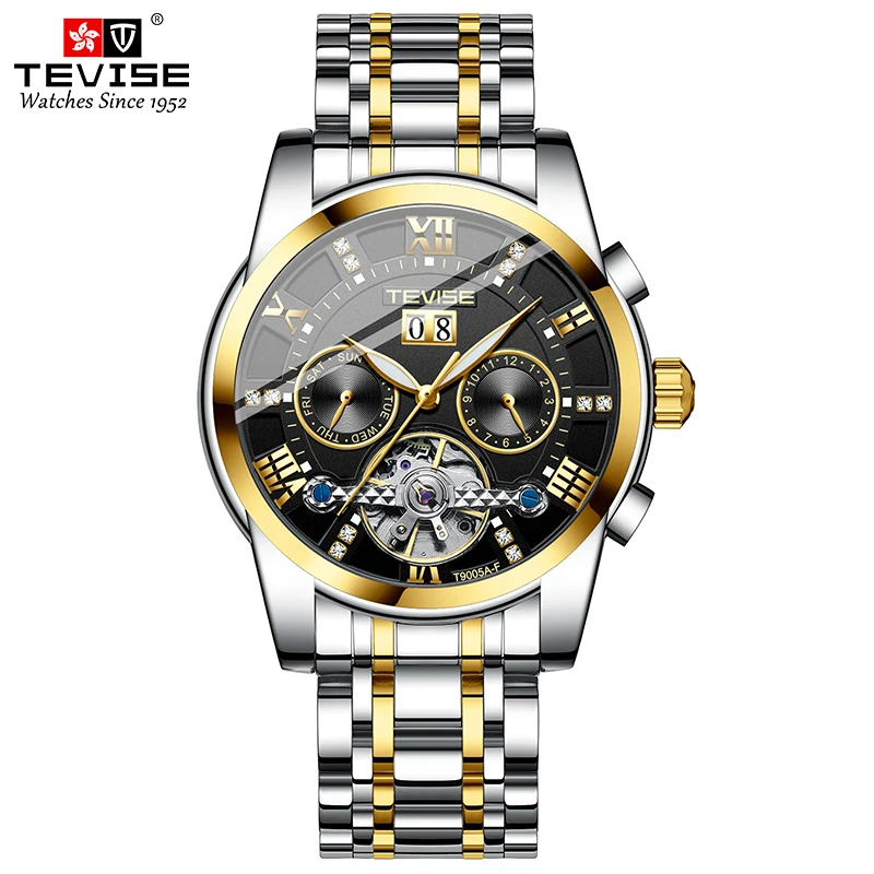 TEVISE Men Automatic Self-Wind Watch Stainless Steel celet Mechanical Moon Phase - £106.38 GBP
