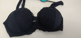 Women Ex M&amp;S Navy Floral Lace Push Up Underwired padded Cleavage SIZE 30C - $20.45