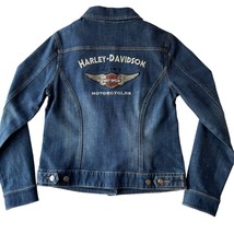 Harley-Davidson Motorcyles Moto Denim Jacket Women M Dark Wash Embroider... - £28.94 GBP