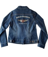 Harley-Davidson Motorcyles Moto Denim Jacket Women M Dark Wash Embroidered Logo - $36.89