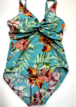Islander Tropical Floral print One Piece Swimsuit Womens 8 blue Hawaiian - £14.05 GBP