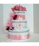 Baby Shower Gift Beautiful Pink And White Square Diaper Cake For A Baby ... - £64.90 GBP