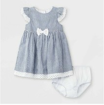 NWT Mia &amp; Mimi Baby Girls Short Sleeve Striped Lace Dress, 6/9M, Blue White - $7.79