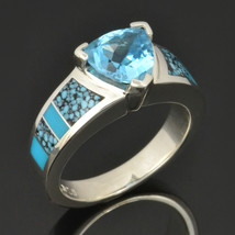 Spiderweb Turquoise Engagement Ring with Trillion Cut Blue Topaz - £389.24 GBP
