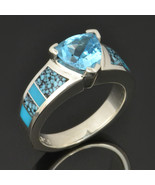 Spiderweb Turquoise Engagement Ring with Trillion Cut Blue Topaz - £389.25 GBP