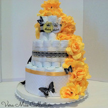 Beautiful Yellow and Black Trim Diaper Cake For A Boy Or Girl - £54.19 GBP