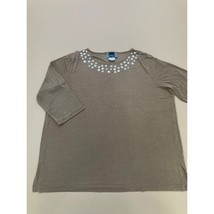 Slinky Brand Embellished Top 3/4 Sleeve Knit Blouse Casual Brown Plus Pe... - €13,57 EUR