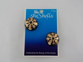 SHE SHELLS CLIP ON EARRINGS PAINTED GOLD TONED OVER BLACK FASHION JEWELR... - £10.99 GBP