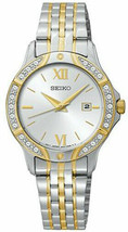 Seiko SUR864 Watch Crystal Accents Two Tone Gold Silver Stainless Steel Date - £98.45 GBP