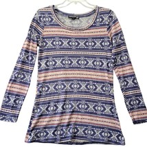 Living Doll Women Shirt Size M Blue Stretch Preppy Boho Stripe Long Sleeve Knit - £9.91 GBP
