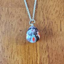 Glass Pendant Necklace, Millefiori Pendant, 22" Silver Tone Chain, Black Red image 3