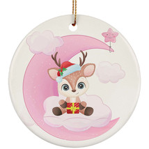 Cute Baby Deer Pink Moon Ornament Christmas Gift Home Decor For Animal Lover - £11.93 GBP