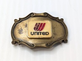 Vintage 1978 United Airlines Belt Buckle Solid Brass Enamel Old Logo Rai... - $24.75