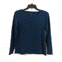 Talbots Top Womens Small Petite Blue Black Polka Dot Velvet Boatneck 3/4 Sleeve - £13.51 GBP