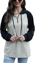 Women Half Zip Hoodies Color Block Long Sleeve Casual Sweatshirt (Grey,Size:L) - £19.01 GBP