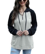 Women Half Zip Hoodies Color Block Long Sleeve Casual Sweatshirt (Grey,S... - £19.02 GBP