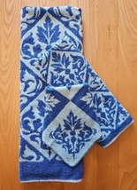 Vintage Martex Towels Of Elegance Sculpted Fringed 3 Piece Set Cotton Blue - £31.64 GBP
