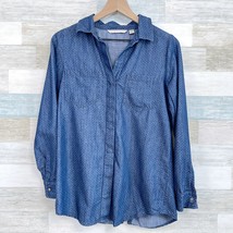 LC Lauren Conrad Chambray Polka Dot Shirt Blue White Button Down Womens ... - £14.16 GBP