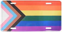 Progress Pride Rainbow LGBTQ 6&quot;x12&quot; Aluminum License Plate Car Tag - £3.91 GBP
