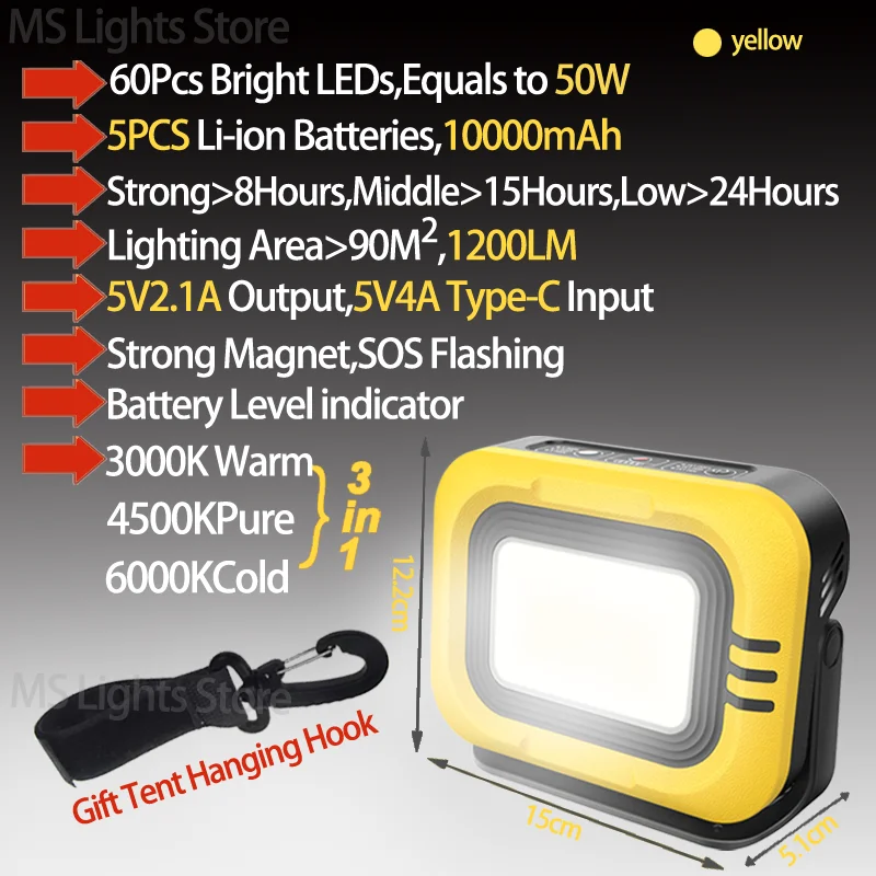 10000mah Solar LED Portable Camp Light Magnet Outdoor Camping Fishing Lighting E - £152.82 GBP