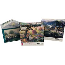 3 Thomas Kinkade 1000 PC Puzzles Emerald Valley Merrit&#39;s Cottage Gone w ... - $41.28