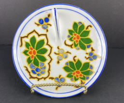 Nappy Plate Candy Trinket Dish Floral Beyer &amp; Bock Germany Round White Blue Trim - £9.37 GBP