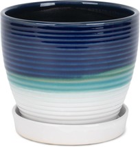 Napco Tri-Color Ribbed 4 Point 5 Inch Blue, Green, White Ceramic Flower Pot - $39.92