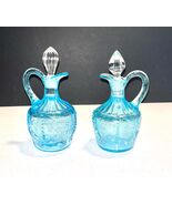 Pair of Northwood Blue Opalescent Daisy &amp; Fern Cruets (Twin Set) - $60.00