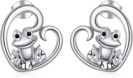 Mothers Day Gift for Mom Wife, Sterling Silver Cute Frog Stud Earrings Wolf/Narw - £36.02 GBP