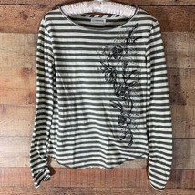 $68 Pilcro the Letterpress stripe tee XS gray long sleeve embroidered beaded top - £7.99 GBP