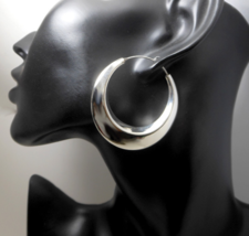 Large Silver Wide Hoop Earrings, 925 Sterling Earring, Chunky Round Earrings   - £27.91 GBP+