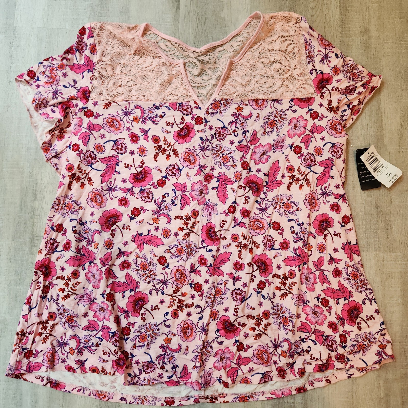 Torrid Floral Knit Jersey Slub Lace Yoke Flutter Sleeve Top Plus Size 1X 14-16  Item image 3