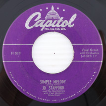 Jo Stafford – Simple Melody / Pagan Love Song - 1950 45 rpm 7&quot; Record F1039 - £8.43 GBP