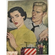 Vtg 1940s Pulp Fiction Art Magazine Page Man Woman Couple Christmas Packages - $9.49