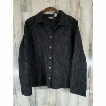 Chicos Womens Shirt Jacket Shacket Size 2 Large Button Front Black Textured - £15.57 GBP