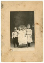 Circa 1890&#39;S Cabinet Card Three Adorable Siblings Named Allie, Floyd &amp; Clive - £7.50 GBP
