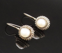 BALI 925 Silver - Vintage Twisted Rope Border Mother Of Pearl Earrings - EG11944 - £35.91 GBP